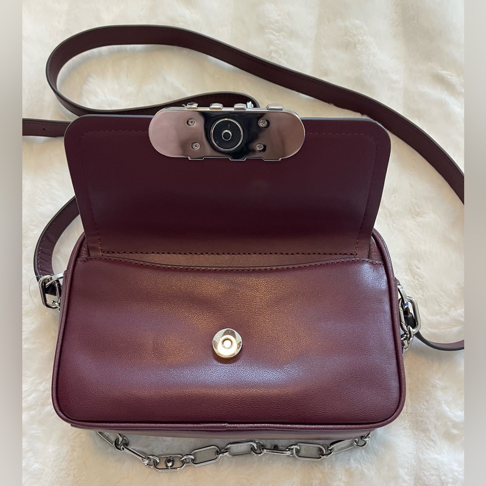 Michael Kors Leather Parker Chain Swag Camera Crossbody Merlot Red /Purple $398 - Picture 6 of 9